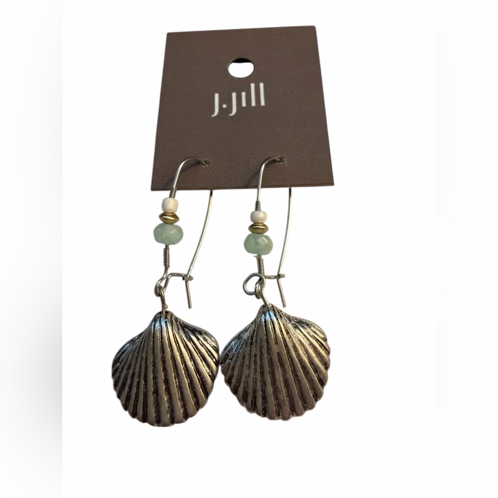 J. Jill Silver Shell Earrings with Green and Cream Accents
